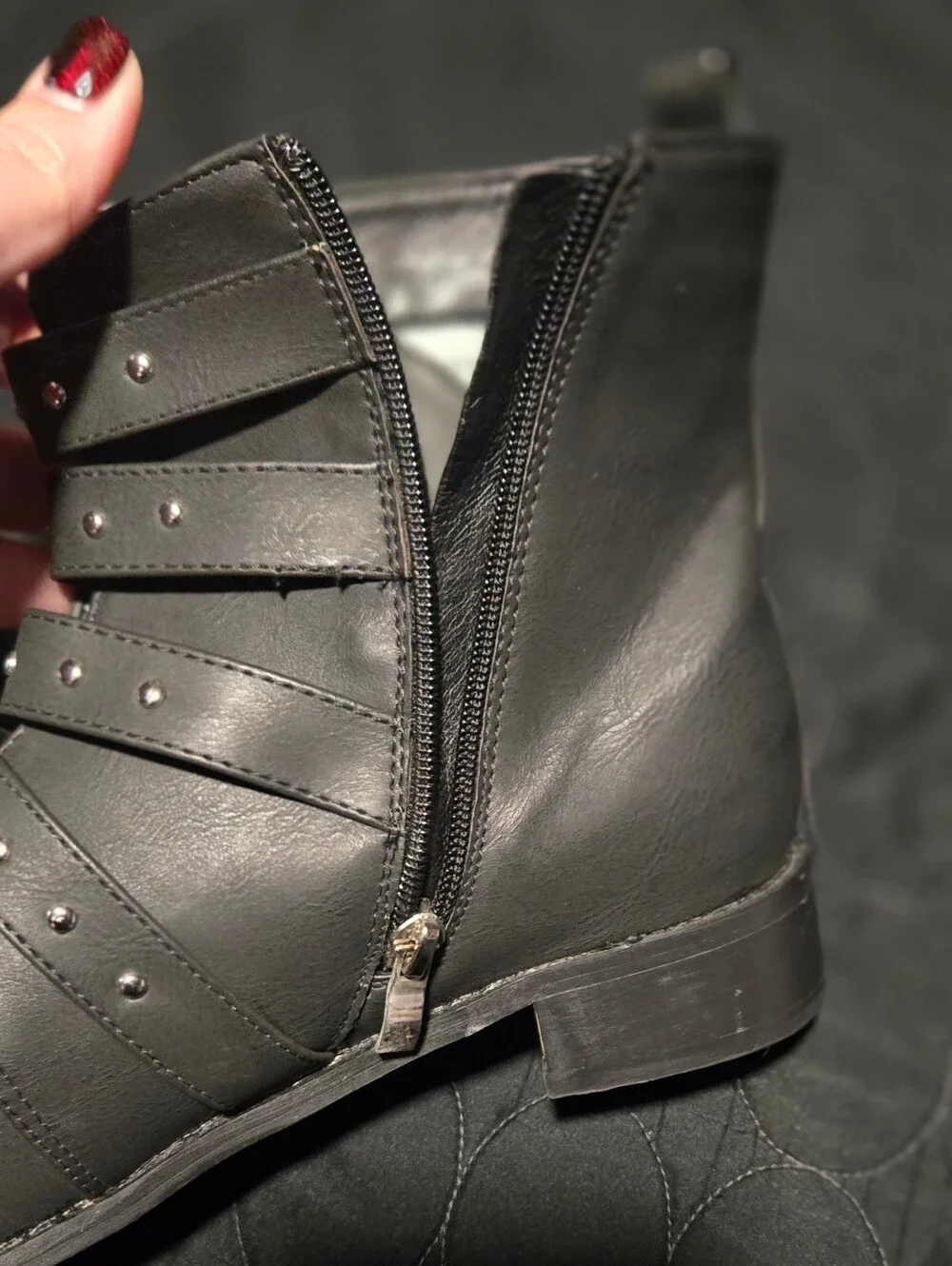 Black Studded Buckle Ankle Boots - Women's